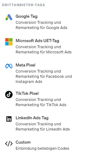 Drittanbieter-Tags im etracker tag manager auswählen