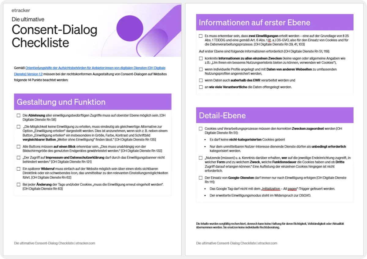 Screenshot unserer Consent-Dialog Checkliste