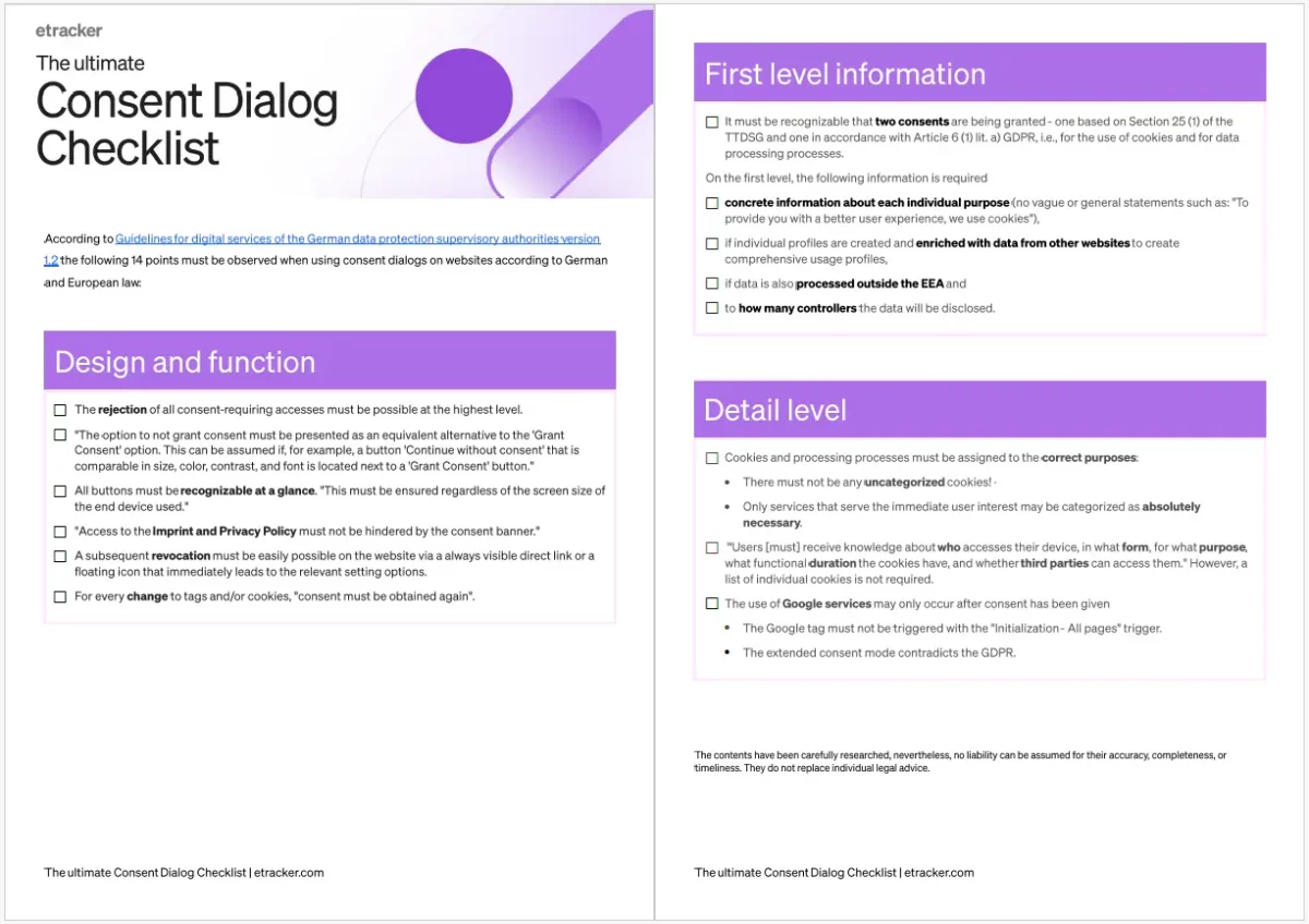 Screenshot of our consent dialog checklist
