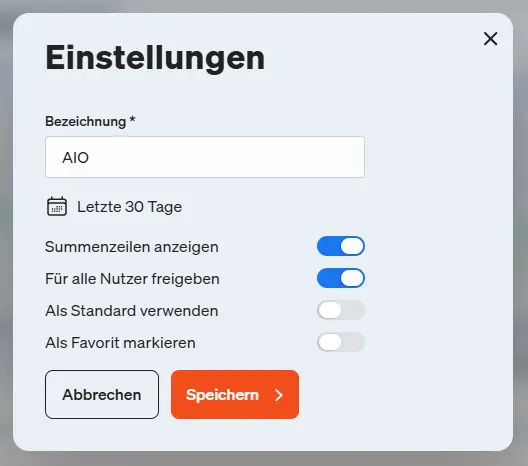 Screenshot etracker analytics Anlegen einer Report-Konfiguration mit der AIO-Dimension