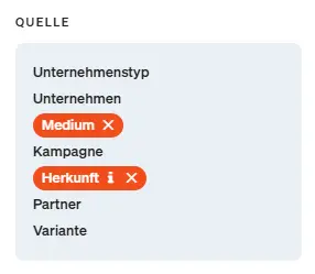 Screenshot etracker analytics Medium und Herkunft zum Report hinzufügen