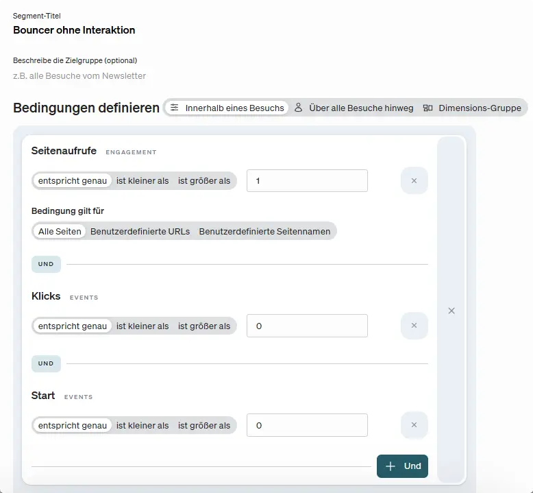 Screenshot Verhaltens-Segment Bouncer ohne Interaktion erstellen